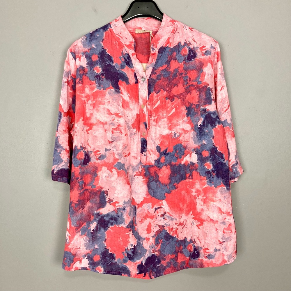 Lands Downunder Watercolor Linen Tunic Women’s Size M Popover Lightweight Woven